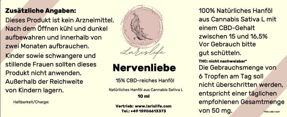 Nervenliebe Hanföl 15% CBD 10ml